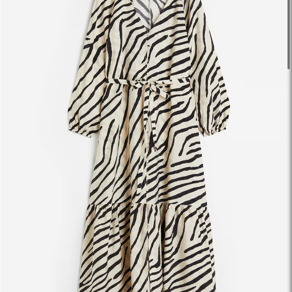 H&M Black and White Zibra Ruffled Wrap Sundress